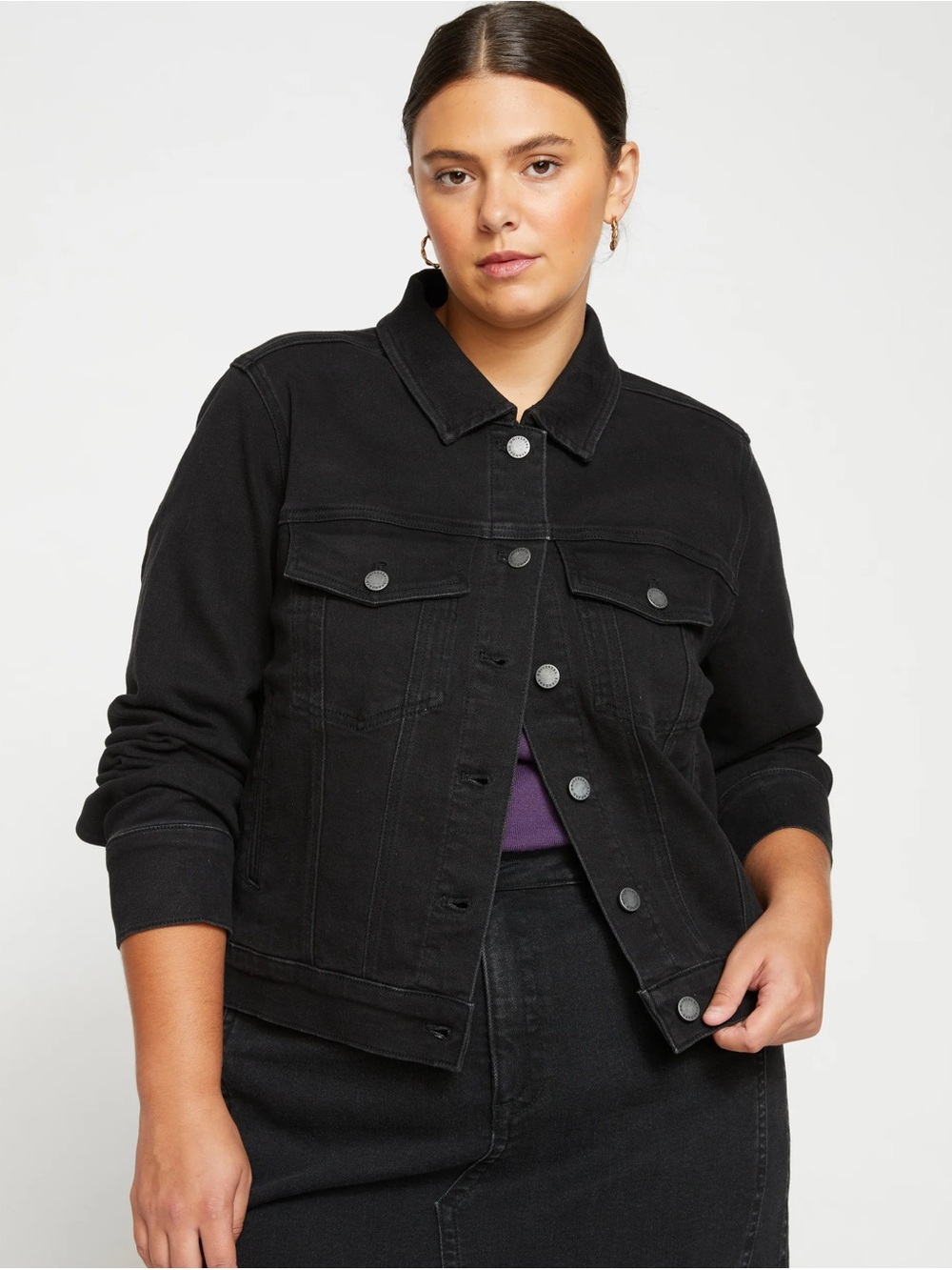 Universal Standard Kelsey denim jean jacket in broken black - Size S 14/16